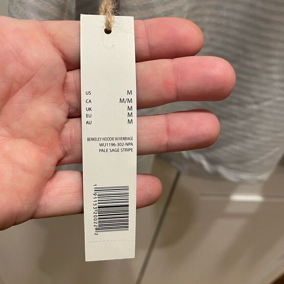 Rae Dunn “PLANT LADY” Sweatshirt Hoodie Sage Green Stripe Size Medium - Picture 6 of 7